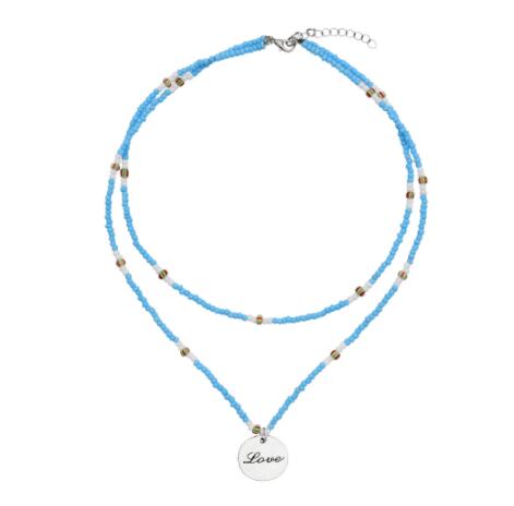 Bohemian Style Bead Necklaces for Women Blue Beaded Pearl Flower Pendant Clavicle Chain Collar Layered Chains Necklace Jewelry: 10