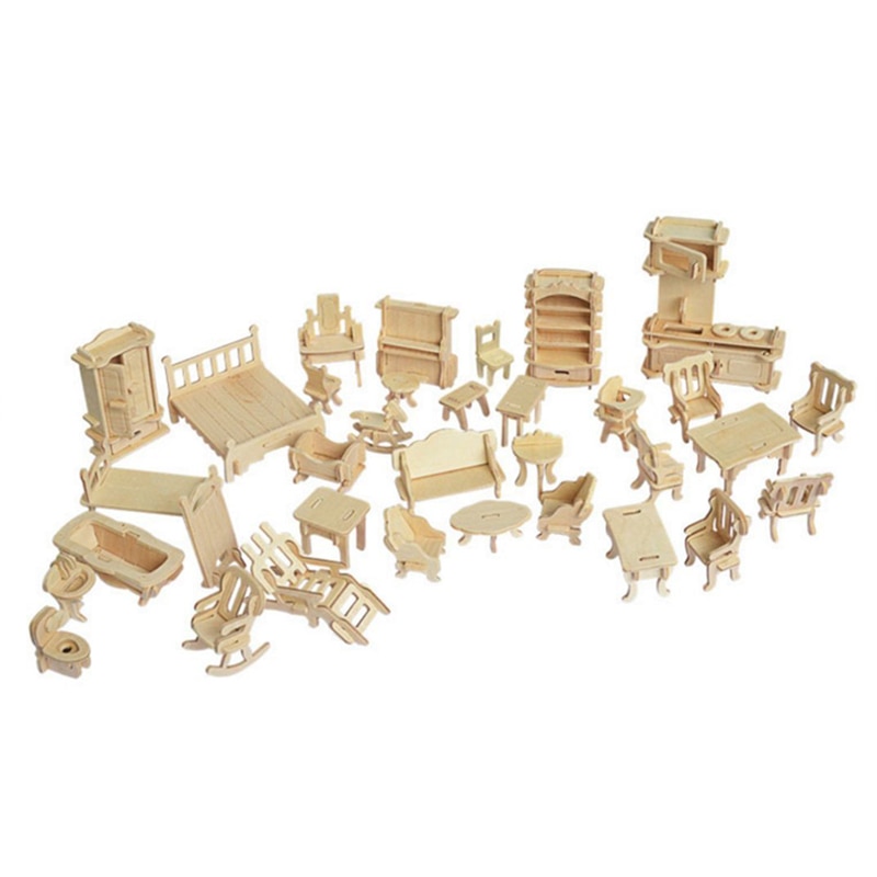 Miniature 1:12 Dollhouse Furniture for Dolls,Mini 3D Wooden Puzzle DIY Building Model Toys for Children