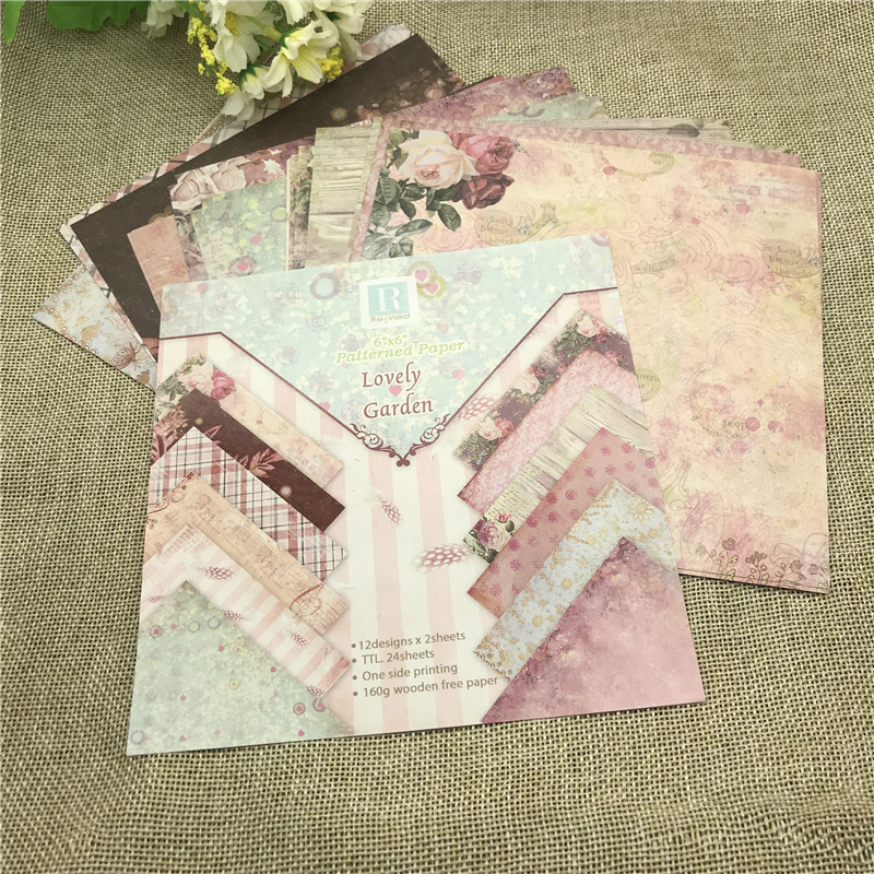 24 sheets 6"X6"Printed lovely Pattern Scrapbooking paper pack handmade craft paper craft Background pad