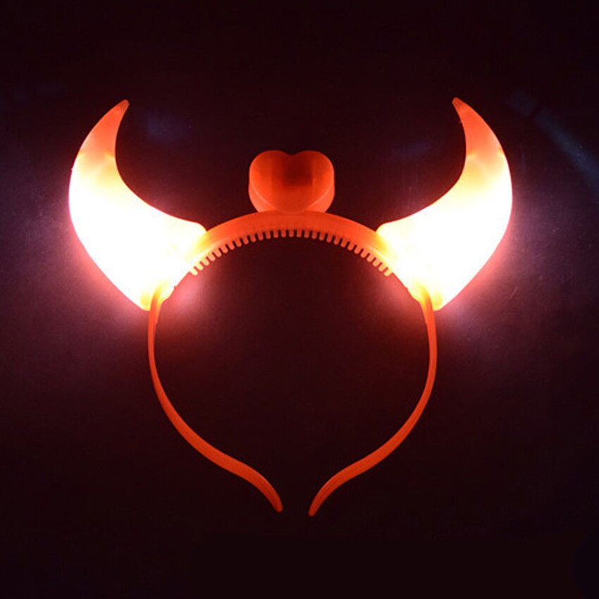 Ledt djævelens horn lyser op i hovedbåndet blinkende horn halloween og julefest indretning fest glitter hovedtøj dæmon horn fluffy plys: Orange