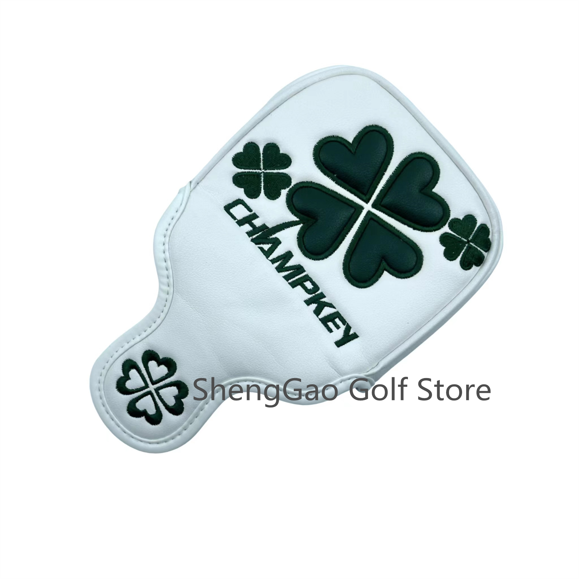 1Pc Lucky Clover Patroon Putter Cover Pu Lederen Grote Mallet Golf Head Cover Magnetische Sluiting Golf Head Cover: Light Grey