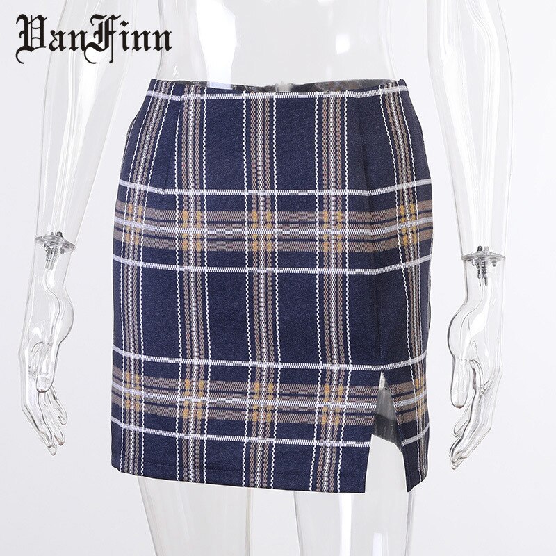 De de Y2k falda las niñas Colegio viento colegiala de tartán falda horquilla abierta verano falda de cintura alta para mujeres Streetwear