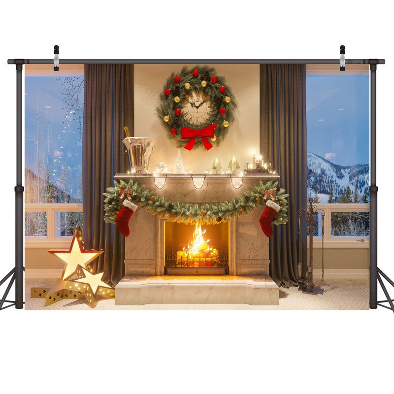 1Pc 3D árbol de Navidad y chimenea fotografía de fondo Cadena de luz de pared telones de fondo: Style1