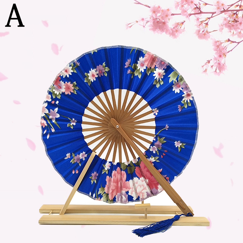Classic Cherry Bloem Japanse Blossom Hand Fan Oppervlak Vouwen Bamboe Ronde Cirkel Fan Bruiloft Gunsten: A
