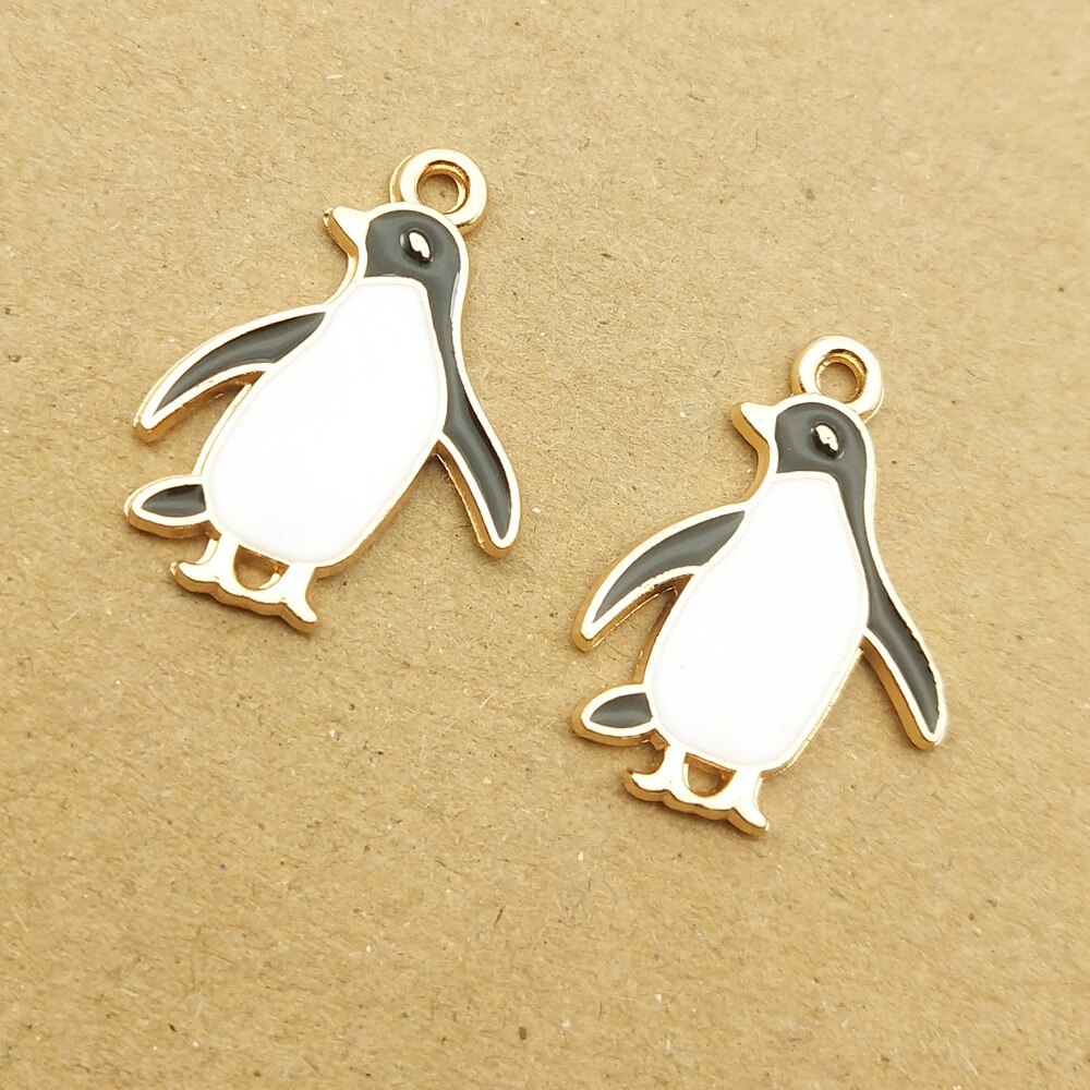 10 Stuks 17X22Mm Enamel Kawaii Penguin Charm Voor Sieraden Maken Leuke Oorbel Hanger Armband Ketting Accessoires Gouden plated