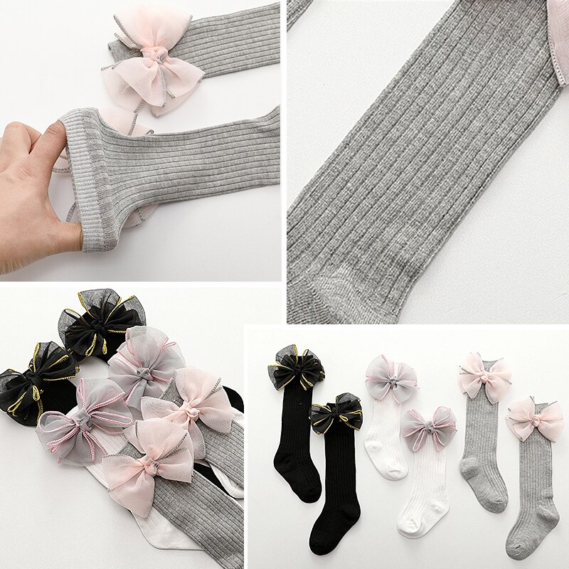 Baby Knee High Socks for Girls Lace Big Bow Socks Soft Cotton Autumn Winter Kids Long Socks
