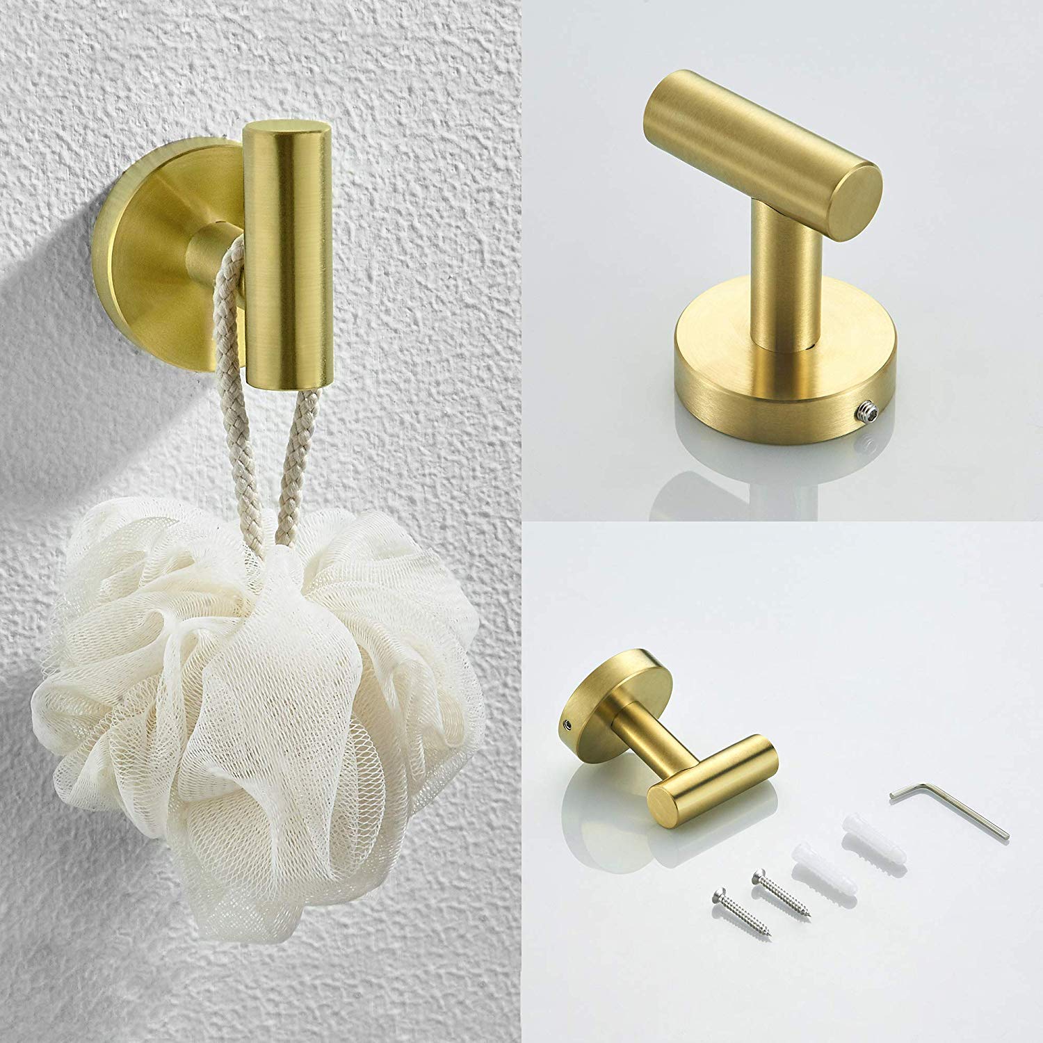 Børstet guld badeværelse hardware sæt håndklæde ring væg toiletrulle papirholder vægmonteret kappe krog mat sort bad tilbehør: Krog 1