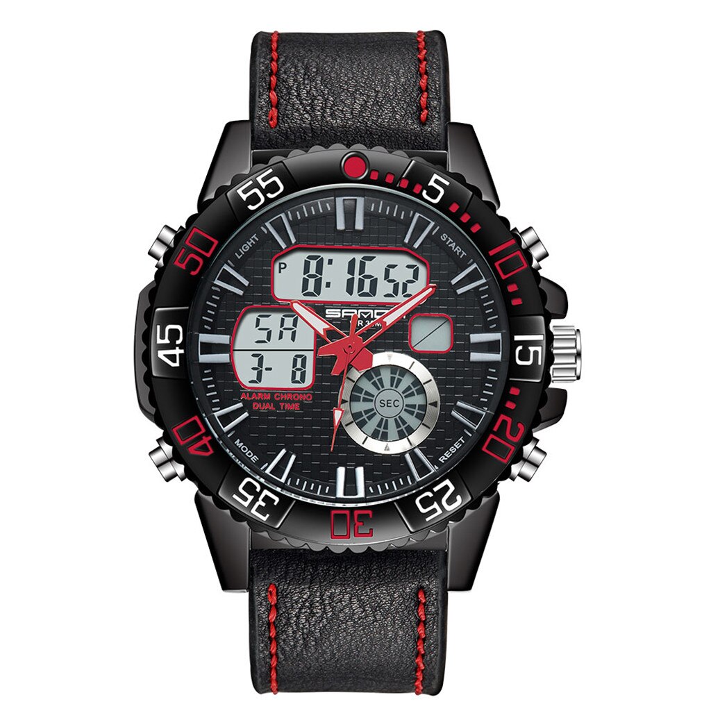 Sport Männer Uhren Wasserdicht Dual Display Analog Digital LED Männlichen Leder Strap Elektronische Handgelenk Uhr Reloj Hombre homme: Red