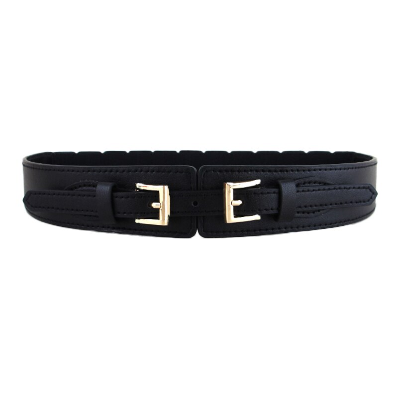 Luxe Dames Brede Riem Elastische Vintage Gesp Lederen Wide Mode Wilde Pin Gesp Vrouwen Riem Taille Afdichting Riem X208: Style 3-Black