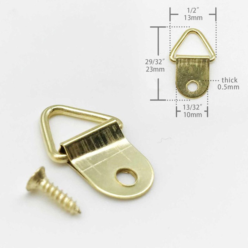 100Pcs Picture Hangers Golden Brass Triangle Photo Picture Frame Wall Mount Hanger Hook Hanging Ring Iron with screws: b