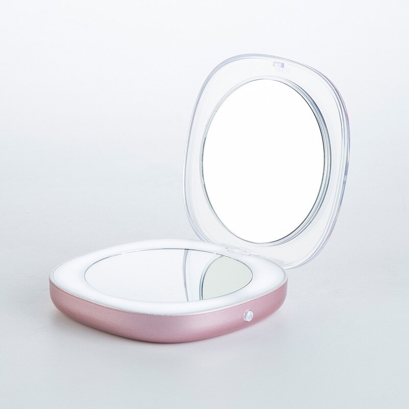 Mini espelho de maquiagem led m146 bolso maquiagem espelhos de vaidade com luz led 2-face espelho de mão iluminado portátil flip espelho compacto: rose gold
