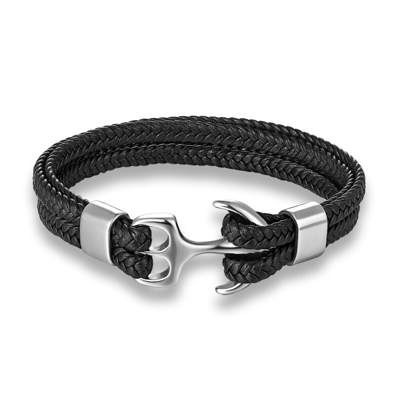 Charm Multilayer Men Leather Bracelet Black Gold Black Stainless Steel Survival Rope Anchor Bracelets for Men Male Jewelry