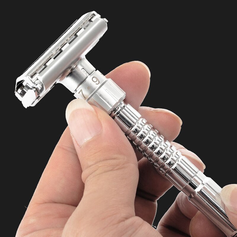 Maquinilla de afeitar de doble filo ajustable para hombre, afeitadora clásica Manual de Metal y aleación de Zinc
