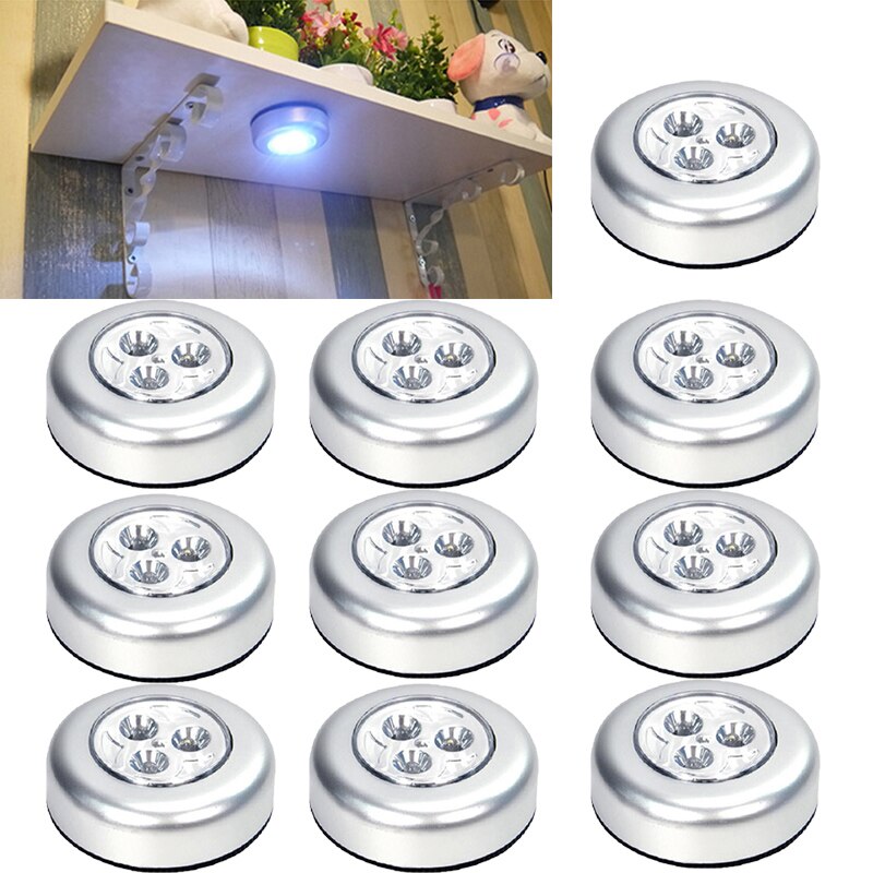 10Pcs Zelfklevende Touch Lamp 3 Led Bedlampje Keukenkast Wardorbe Verlichting Lampara Mesita Noche Emergency Lamp home Decor