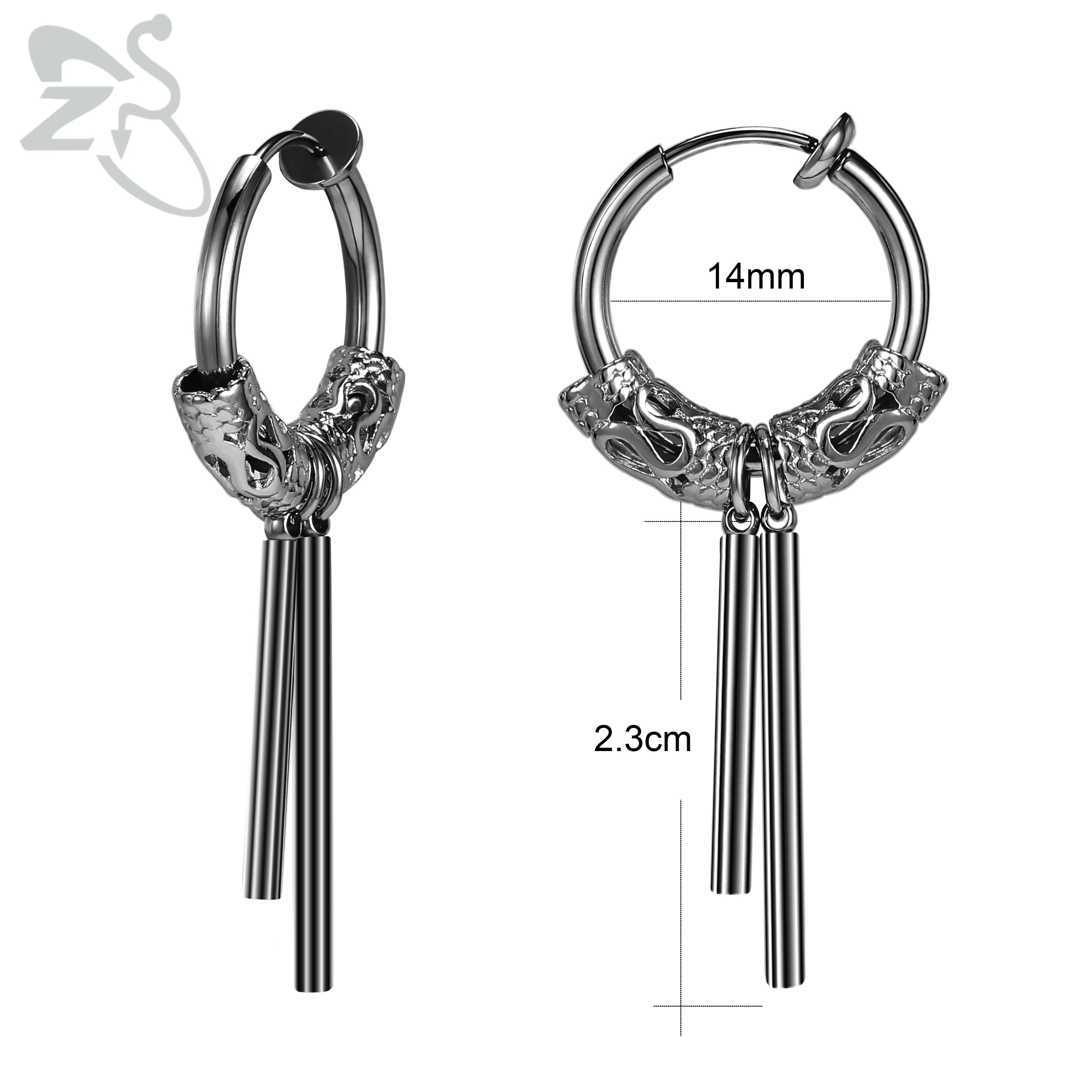 ZS-pendientes de acero inoxidable para hombre y mujer, aretes con Clip, cadena con borlas, estilo gótico, Punk, cruzado, 2 unids/lote: 131 black