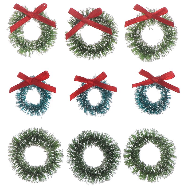 Guirnaldas de Navidad en miniatura para decoración del hogar, miniartesanía de casa de muñecas, artesanal, bricolaje, casa de muñecas, 10 Uds.