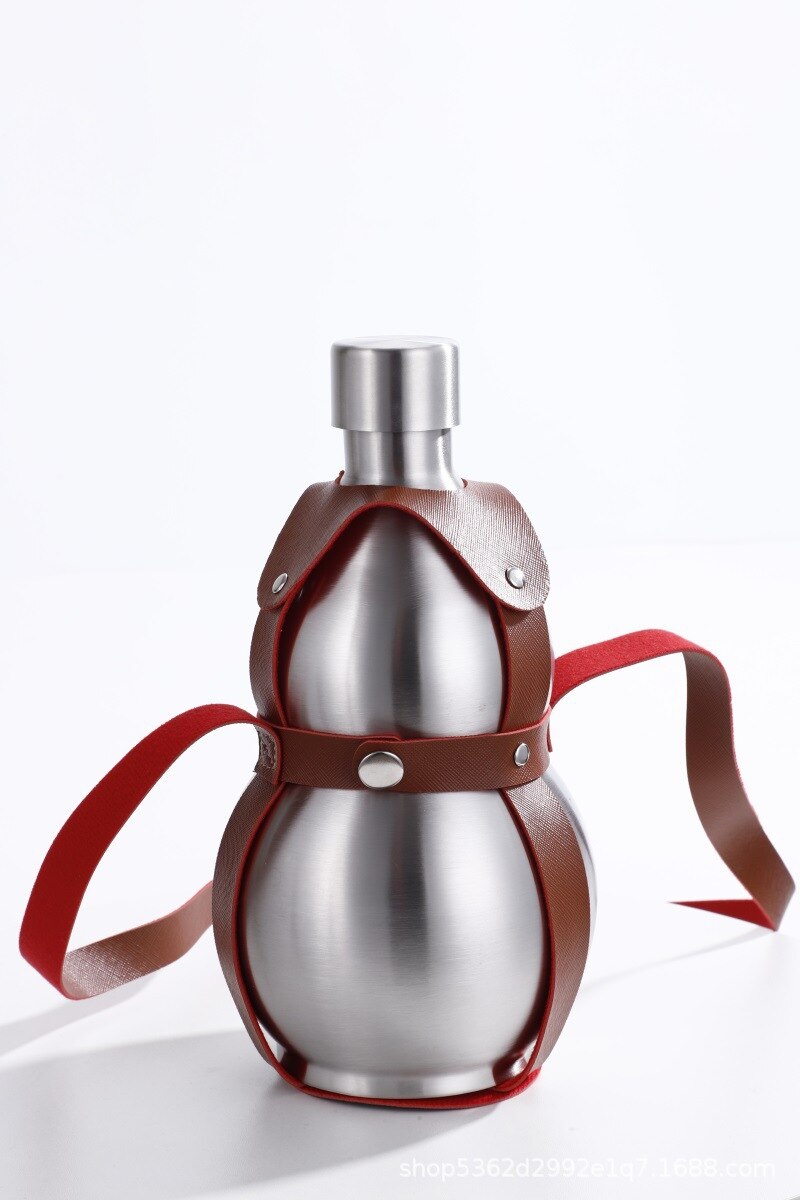 Gourde en acier inoxydable, flacon d&#39;alcool, étui en cuir, grande capacité, Portable, pour voyage, 250ML, 500ML, 1500ML: 1500ML