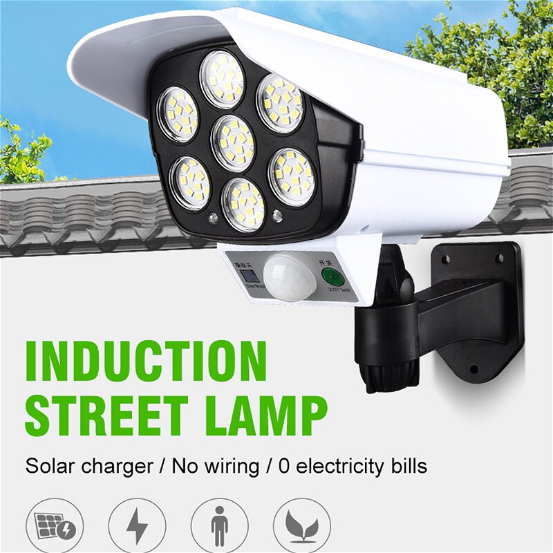 Solar Lights Outdoor 77 Led Bright Motion Sensor Light Dummy Camera Shape Wall Lights For Garden Wall Street Cocina