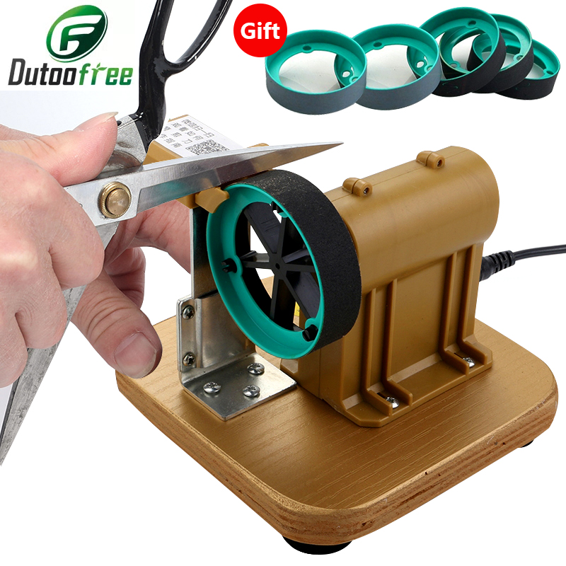 Máquina cortadora plana de peluquería totalmente automática, rectificadora de tijeras de sastre, herramienta afiladora con anillo de arena de 6 uds.