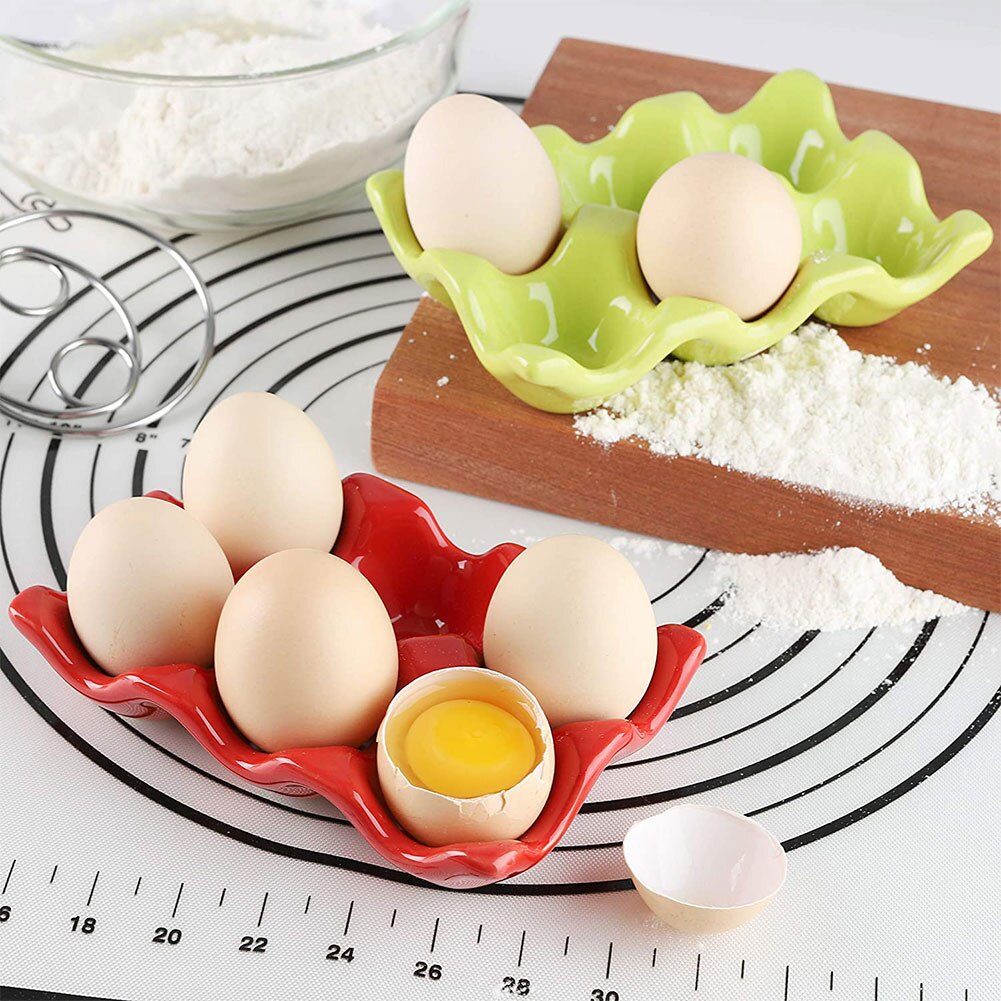 6 Grids Egg Tray Ceramic Egg Holder Egg Storage Container Porcelain Dispenser Organizer Anti-Slip Kitchen Countertop Fridge