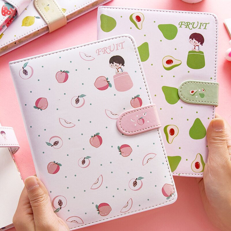 Bloc de notas estampado con forma de fruta, planificador con hebilla magnética, cuaderno de PU, Agenda anual, ilustración de Color, planificación diaria, papelería Kawaii