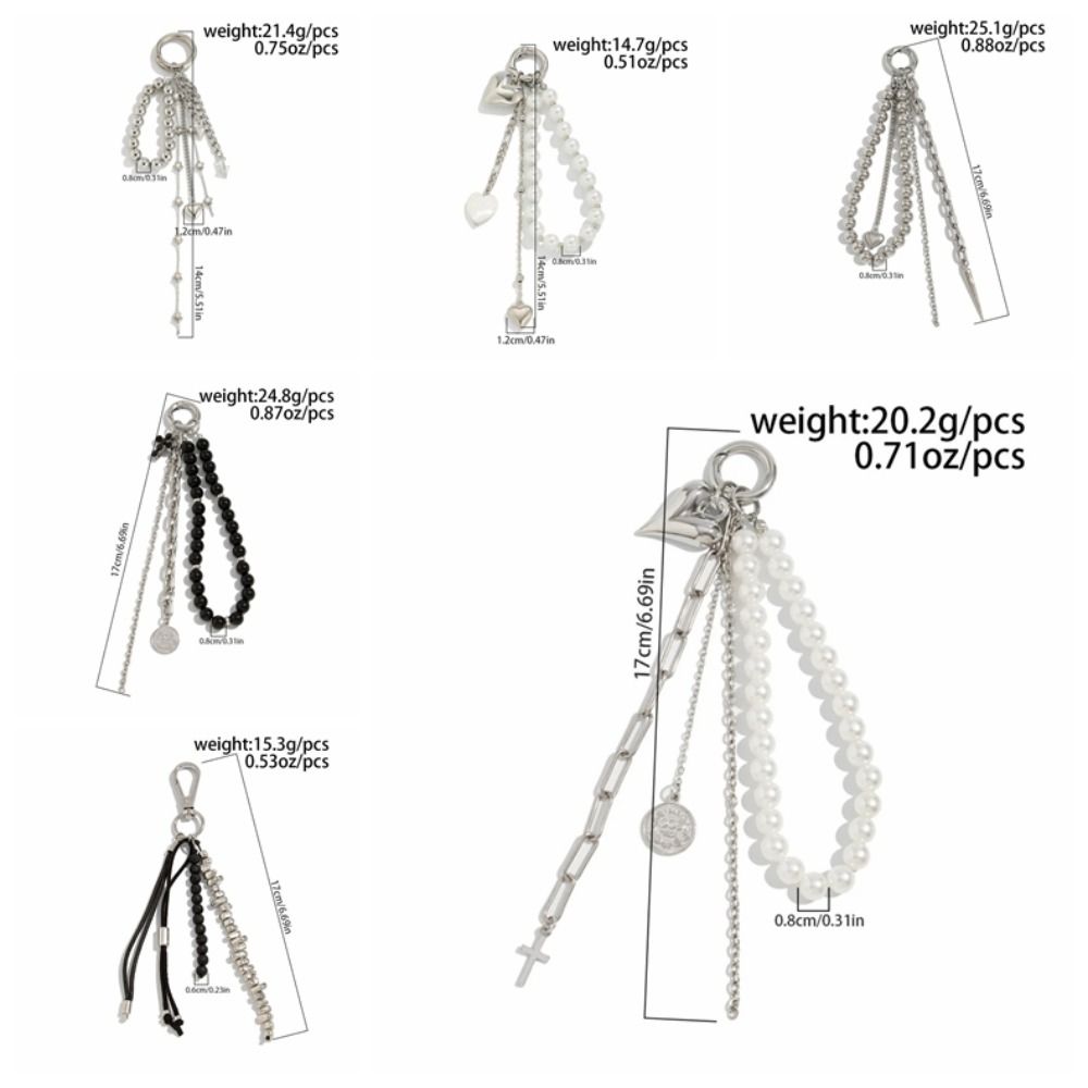Moda metal pérola frisado chaveiro pêssego coração forma borla decoração saco de contas corrente pingente jóias saco acessórios