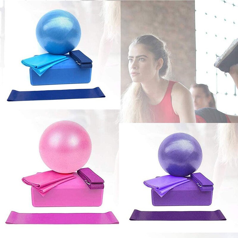 Yoga equipment set 5 piece set contains yoga ball yoga block stretch band resistance band