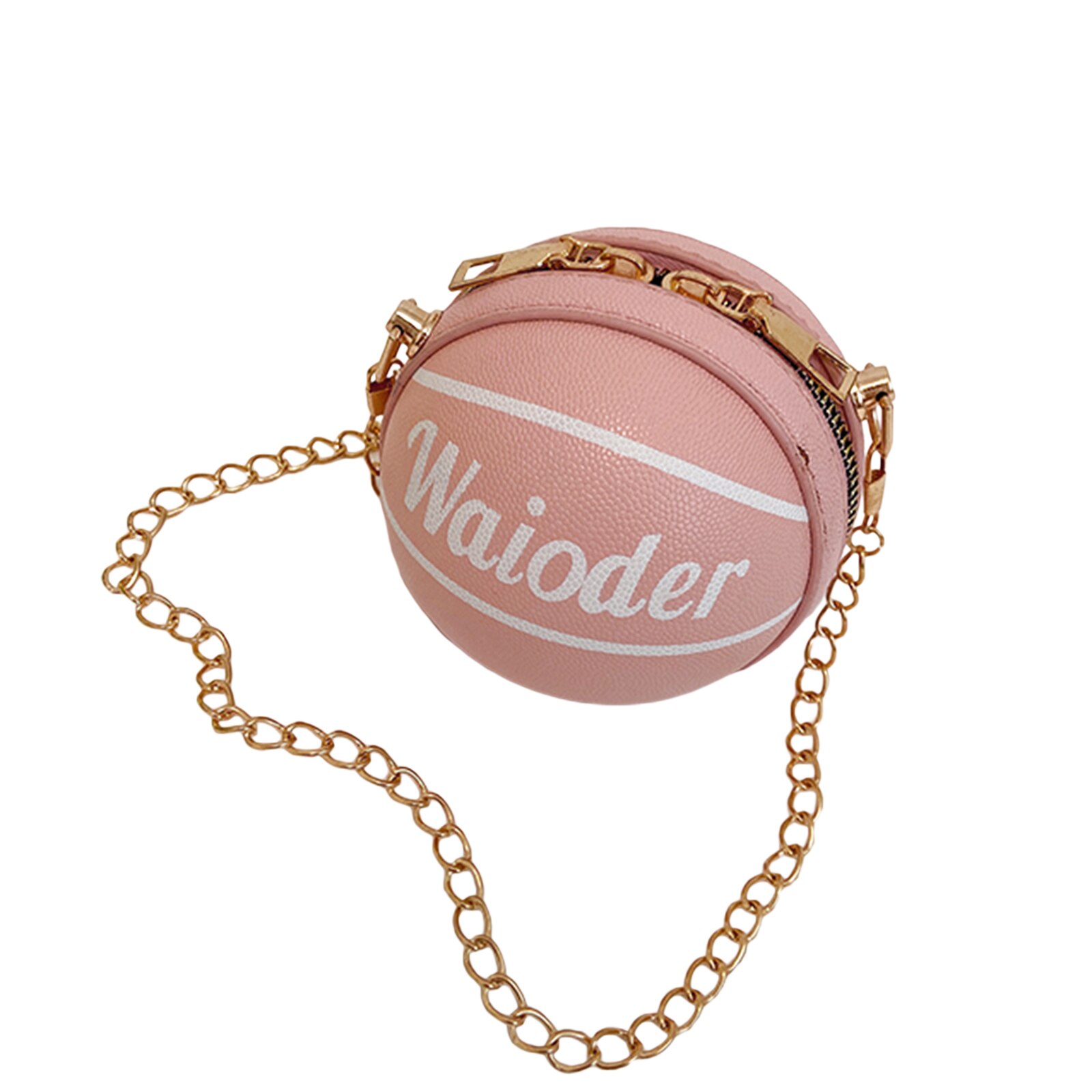 8 Kleuren Kids Schoudertas Lederen Cross-Body Pack Metalen Ketting Riem Reizen Grote Capaciteit Ronde Basketbal Zakken: Roze