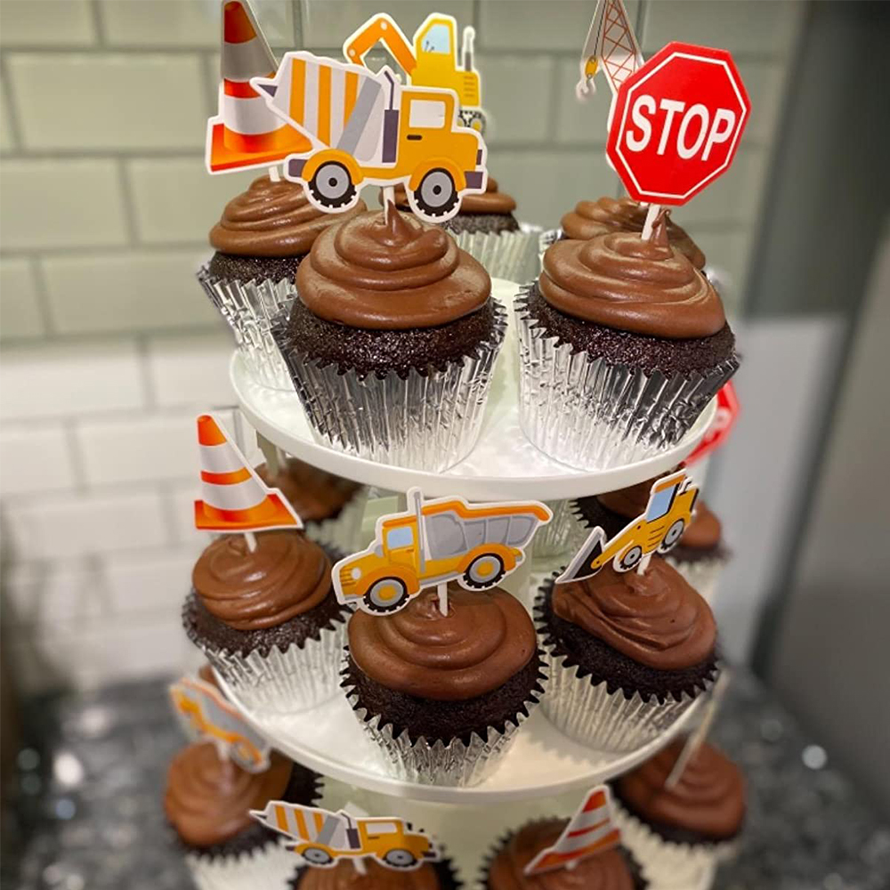 7 stks Bouw Cupcake Topper Pick Dump Truck Graafmachine Tractor Party Cake Toppers voor Kinderen Verjaardag Baby Shower Party Decor