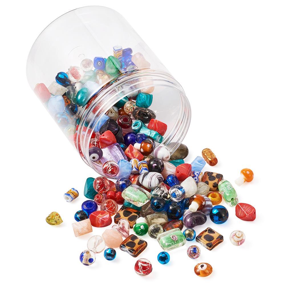 Cuentas de colores mezclados hechas a mano, cuentas de formas surtidas para fabricación de joyas, manualidades, decoración, 4 ~ 20x4 ~ 20mm, F50, 200 unids/lote por caja