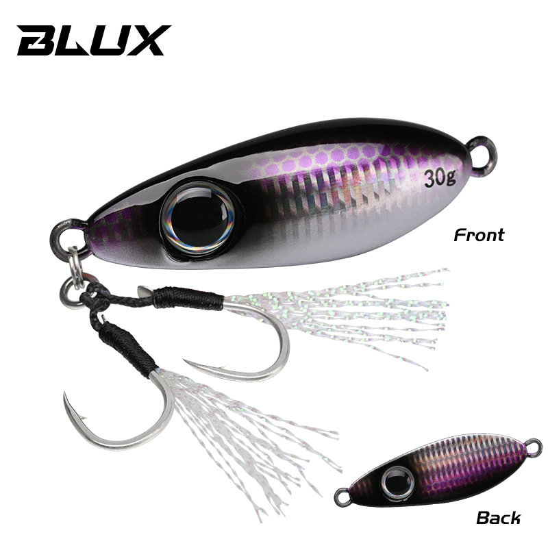 BLUX-cuchara tipo anzuelo de Metal, señuelo de pesca con cuchara, 30G, cebo Artificial, Shore, Jigging lento duro, fundición larga, lubina, atún, aparejos de agua salada: Negro