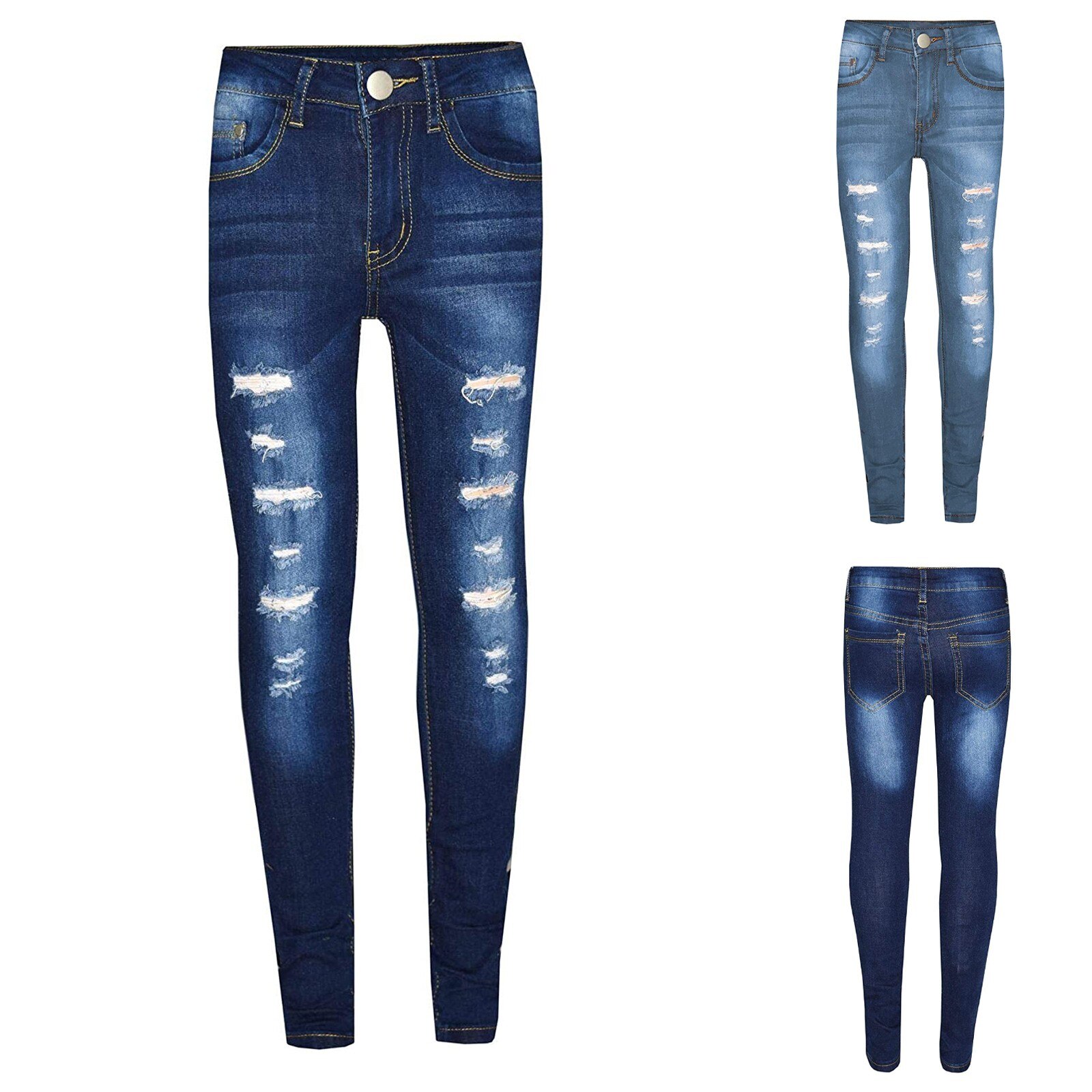 3-14 Years Old Children's Jeans Kids Teen Boys Tight Hole Pocket Button Zipper Long Jeans Spring Summer Trousers