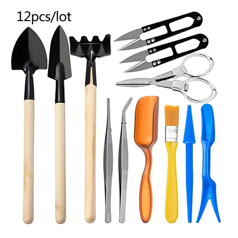 Juego de herramientas de jardinería para el hogar, accesorios para trasplantar, Mini bonsái duradero, portátil, N1HF, 12 unids/set