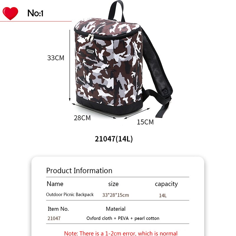 Sanne 19L Grote Capaciteit Plaid Outdoor Picknick Koeltas Thermische Rugzak Camouflage Geïsoleerde Lunch Tas Waterdicht Pak Ijs