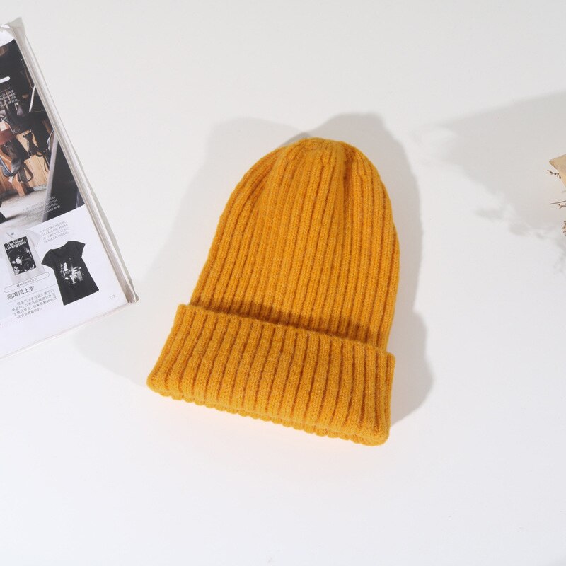 Mltbb Wol Winter Hoeden Voor Vrouwen Solid Candy Kleur Breien Mutsen Hoed Vrouwelijke Zachte Kpop Stijl Skullcap Meisjes Bonnet gorro: yellow