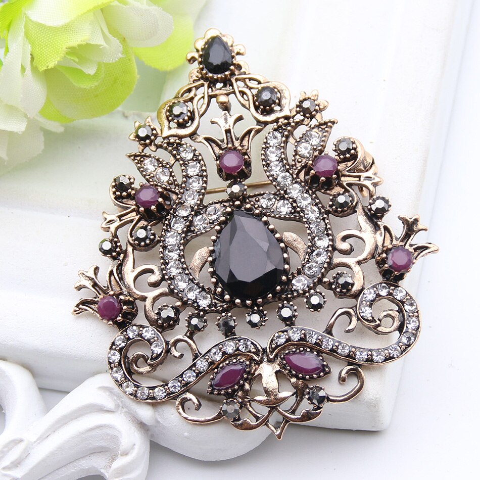 Romantic Flower Morocco Brooch Gold Color Rhinestone Women Brooches Lapel Hijab Scarf Pins Ladies Wedding Party Festival