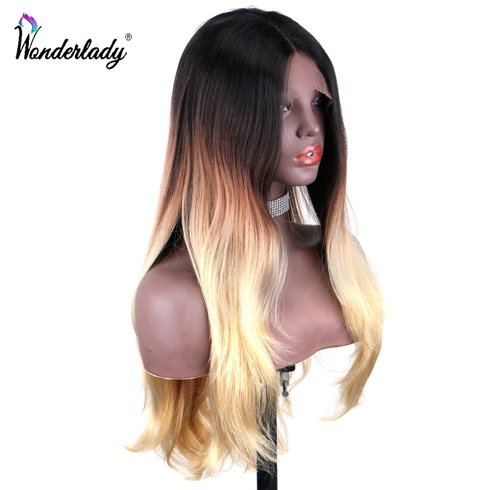 Wonderlady Lange Golvende Kant Pruiken Voor Vrouwen 28 Inch Natuurlijke Golf Synthetische Lace Front Pruiken Ombre Kanekalon Hittebestendige Vezel