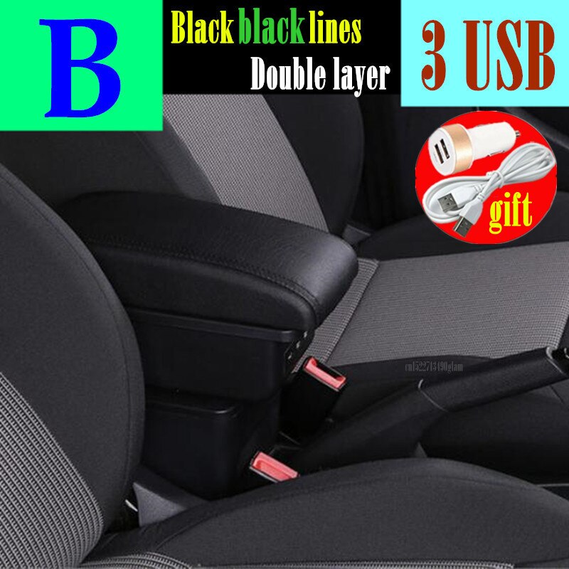 Für Seat Ibiza Armlehne Box Für Ibiza 6j Ibiza 6L Center konsole zentralen Speicher inhalt Lagerung box mit USB LED produkte Arm Rest: B style black line