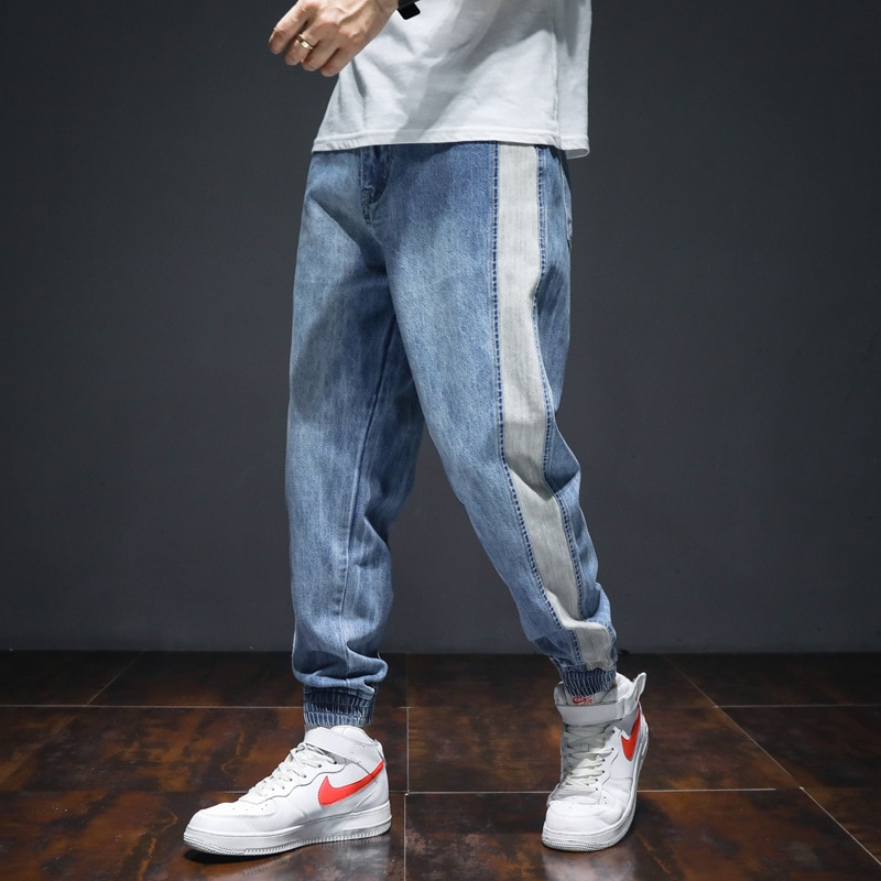 Streetwear mænd jeans stor størrelse m -7xl print denim cargo bukser slap bund joggerbukser hip hop jeans mænd