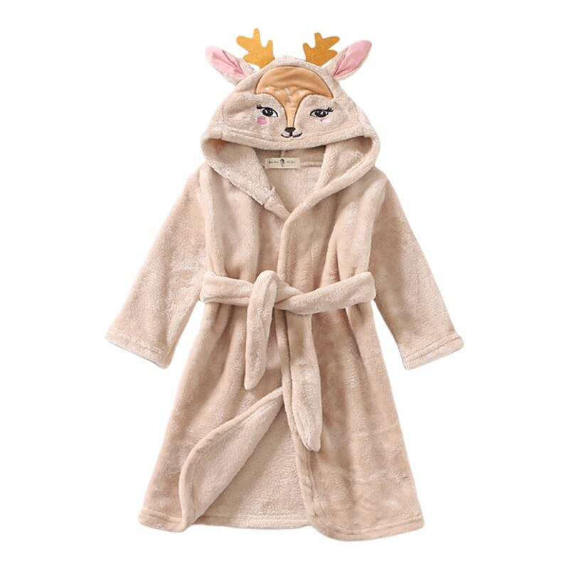 Albornoz con capucha para bebé y niña, bata de baño de dibujos animados de ciervo, Toalla de baño bordada, ropa de invierno para bebé, ropa de dormir: C / 1-2Years old