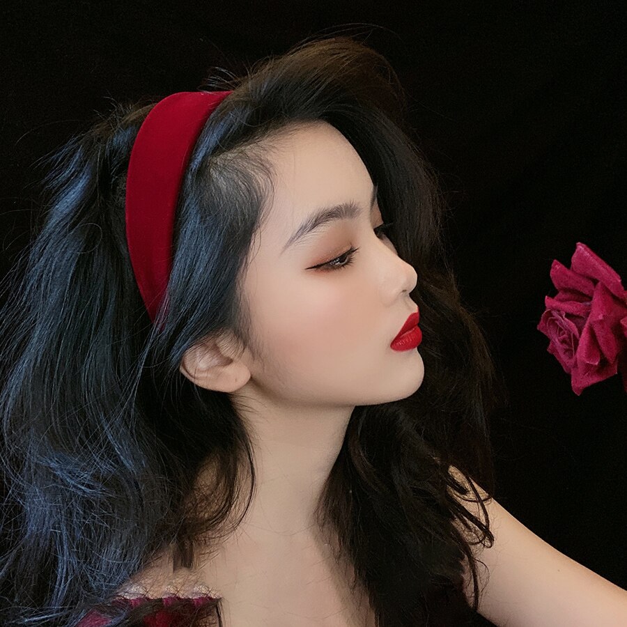 Diadema de terciopelo para mujer, diadema de Lazo Rojo de vino negro, bandanas de franela, de Color sólido coletero, accesorios de pelo elegantes: Hairband-red