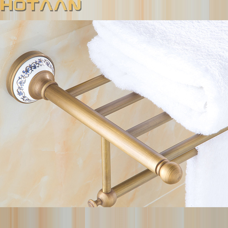 ., Solid Brass Bathroom Towel Rack, Antique Brass Towel Holder,60cm Corner Bath Towel Shelf Accessories,YT-11501