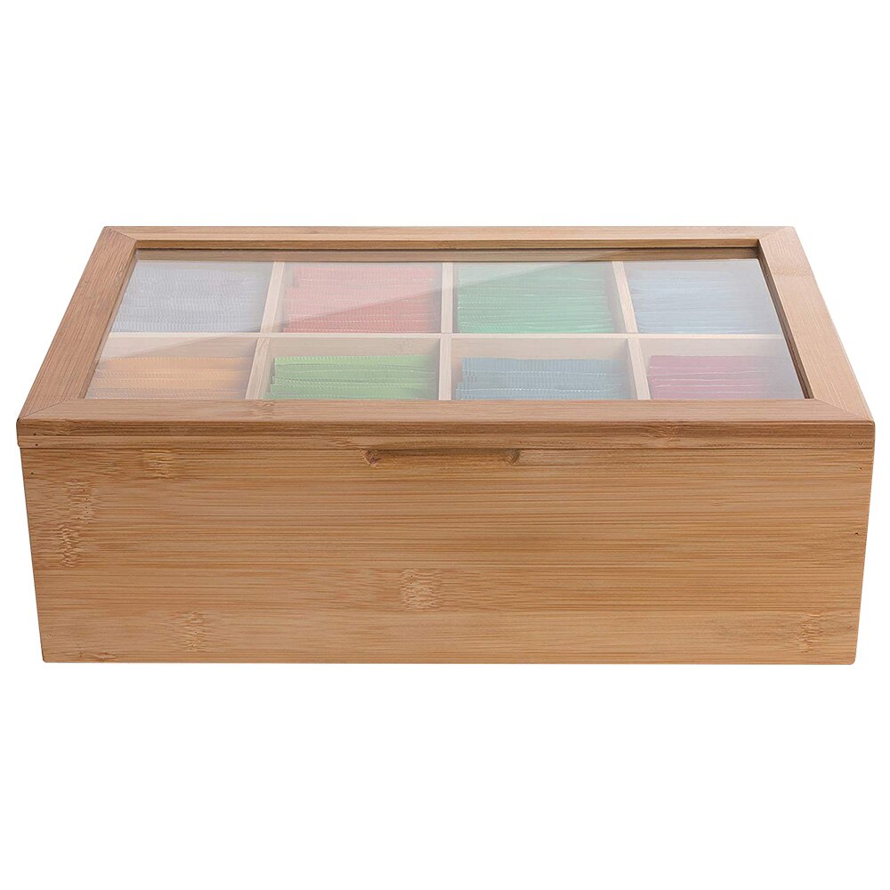 Bamboo Tea Storage Box Tea Bag Organizer Case Tea Caddy with 8 Compartments For Black Tea Green Tea Pu'er Tea Jasmine Tea