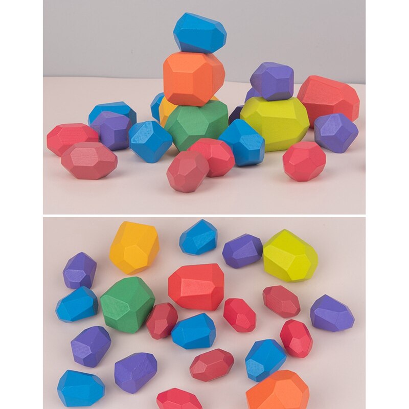Regenboog Gekleurde Houten Stone Kids Bouwsteen Educatief Speelgoed Creatieve Nordic Stijl Stapelen Blok Spel Kinderen
