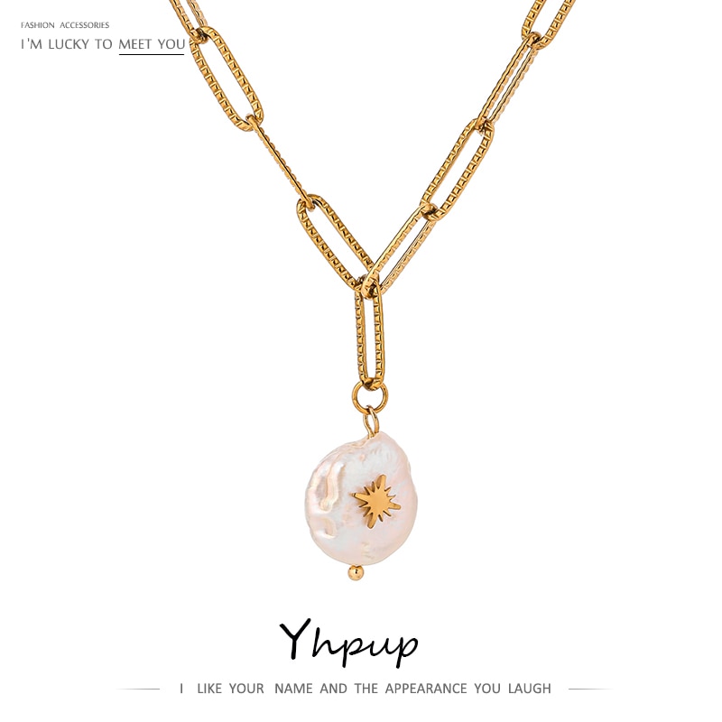 Yhpup Elegante Perla D'acqua Dolce Naturale del Nord stella Catena Collana joyería acero inoxidable mujer Oro di Modo Della Collana Del girocollo