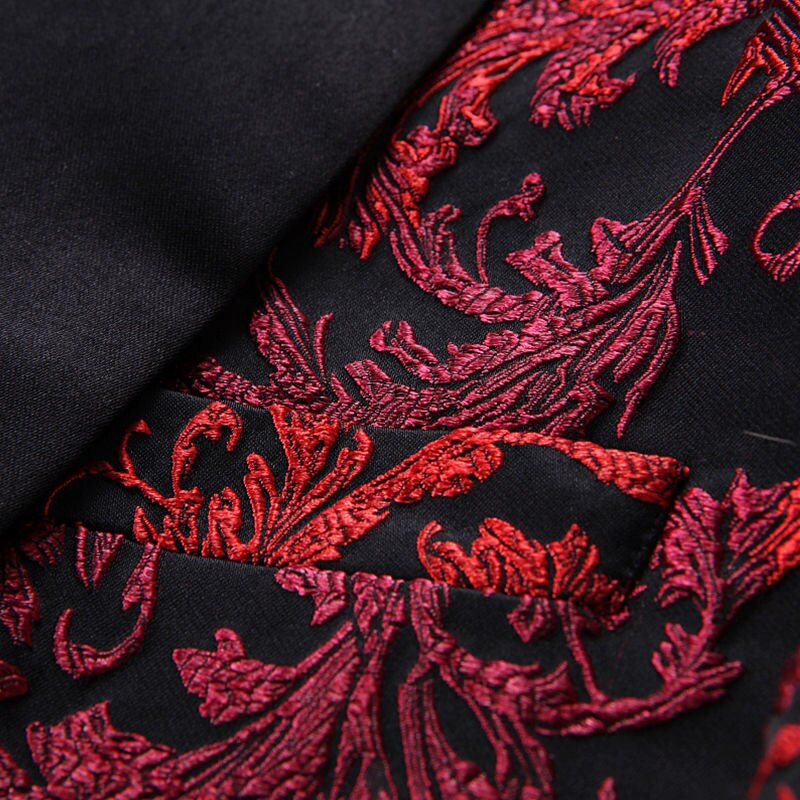 Blazer de luxe rouge Jacquard pour hommes, veste Blazer de scène à la Americana, costume de marié de mariage, Vintage