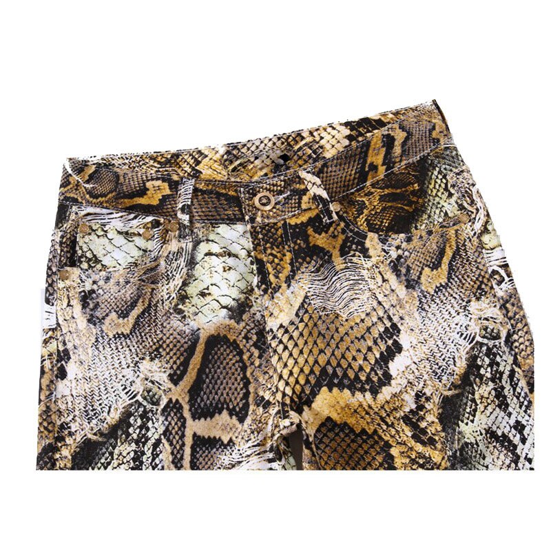 Mens Snakeskin Printed Jeans Slim Fit Skinny Night Club DJ Trousers Pants Slacks For Male Plus Size man pants jeans