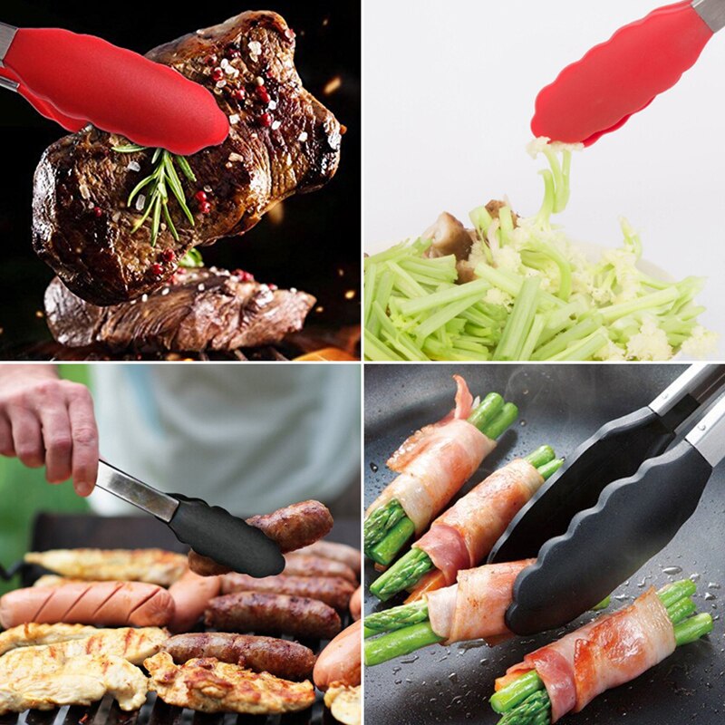 1 Pc BBQ Tongs Silicone Cover Food Tongs Lock Barbecue Clip Clamp Stainless Steel Bread Tongs Kitchen Tools