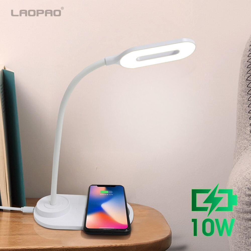 Laopao 10w qi hurtig trådløs opladning led bord bordlampe bærbar øjenbeskyttelse 360 graders fleksibel berøringskontrol natlys