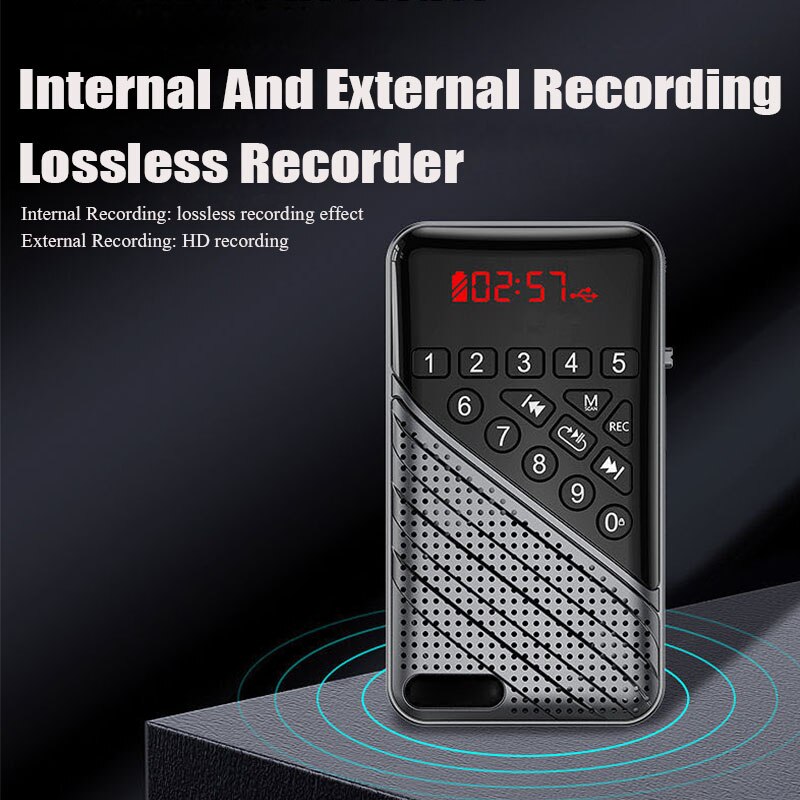 Mini Portable FM Radio Bluetooth 5.0 Music Player Handheld Rechargeable Digital Radios Support Recording TF Card U Disk Play